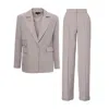 Bluzat Women's Neutrals Beige Suit With Regular Blazer With Double Pocket And Stripe Detail Trousers In Beige
