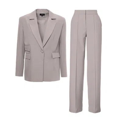 Bluzat Women's Neutrals Beige Suit With Regular Blazer With Double Pocket And Stripe Detail Trousers