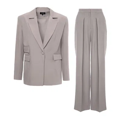 Bluzat Women's Neutrals Beige Suit With Regular Blazer With Double Pocket And Ultra Wide Leg Trousers