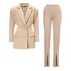 Bluzat Women's Neutrals Beige Suit With Tailored Hourglass Blazer And Slim Fit Trousers In Beige