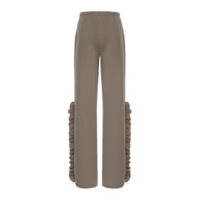 Bluzat Women's Neutrals Beige Trousers With Ruffles In Sand