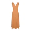 Bluzat Women's Neutrals / Brown Camel Midi Dress With V-neckline And Knotted Straps In Brown