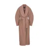 Bluzat Women's Neutrals / Brown Long Beige Coat With Belt And Wide Lapel In Brown