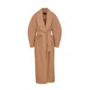 Bluzat Women's Neutrals / Brown Long Camel Oversized Coat With Wide Lapel In Brown