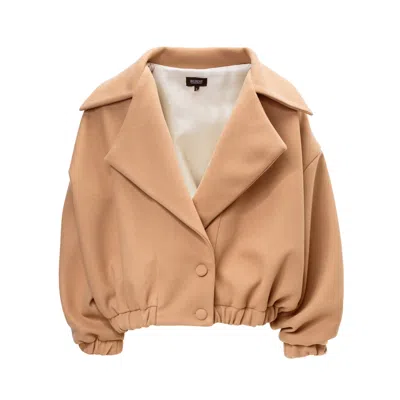 Bluzat Women's Neutrals Camel Bomber Jacket With Lapels In Beige