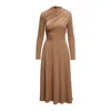 Bluzat Women's Neutrals Camel Midi Dress With  Draping In Beige