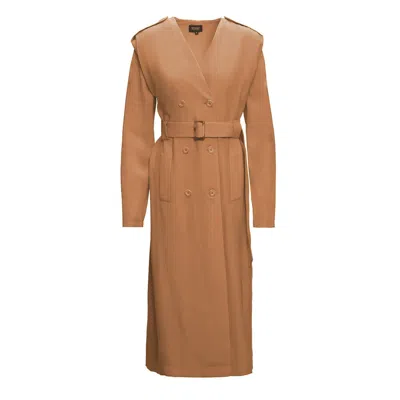 Bluzat Women's Neutrals Camel Midi Trench Dress In Beige