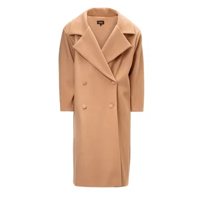 Bluzat Women's Neutrals Camel Structured Wool Coat With Oversized Lapels In Beige
