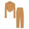 Shop Bluzat Women's Neutrals Camel Suit With Cropped Blazer And Trousers In Beige