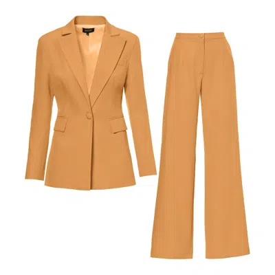 Bluzat Women's Neutrals Camel Suit With Slim Fit Blazer And Flared Trousers In Beige