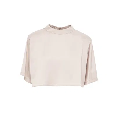 Bluzat Women's Neutrals Ivoire Cropped Satin T-shirt In White