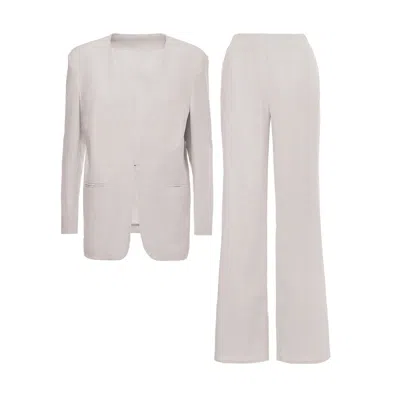 Bluzat Women's Neutrals Ivoire Linen Suit With Blazer And Straight Trousers In Gray