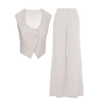 Bluzat Women's Neutrals Ivoire Linen Suit With Cut-out Vest And Straight Trousers In White