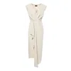 Bluzat Women's Neutrals Ivory Midi Dress With Draping And Pleats In White