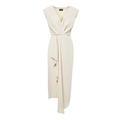 Bluzat Women's Neutrals Ivory Midi Dress With Draping And Pleats In White