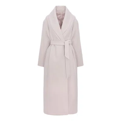 Bluzat Women's Neutrals Long Wool Blend Coat With Rounded Lapels In Taupe