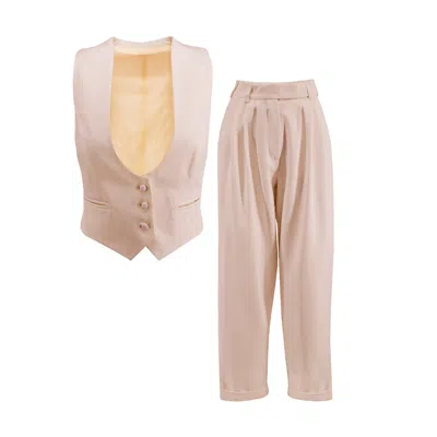 Bluzat Women's Neutrals Nude Suit With Vest And Cropped Trousers In Brown