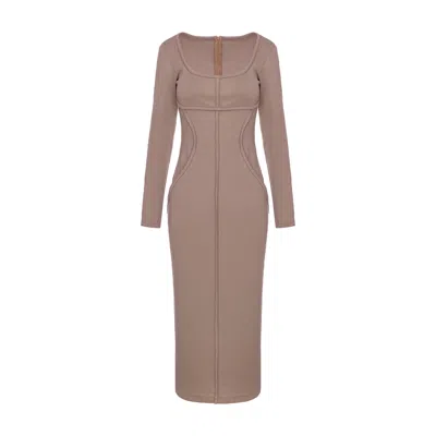 Bluzat Women's Neutrals Taupe Beige Bodycon Dress With Square Neckline In Sand