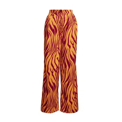Bluzat Women's Orange Printed Wide Leg Trousers