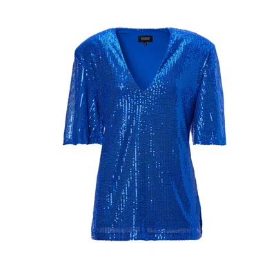 Bluzat Women's Oversized Electric Blue Sequined Blouse With Side Slit