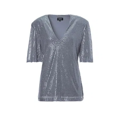 Bluzat Women's Oversized Grey Sequined Blouse With Side Slit