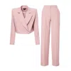 Bluzat Women's Pastel Pink Suit With Cropped Blazer And Stripe Detail Trousers In Pink