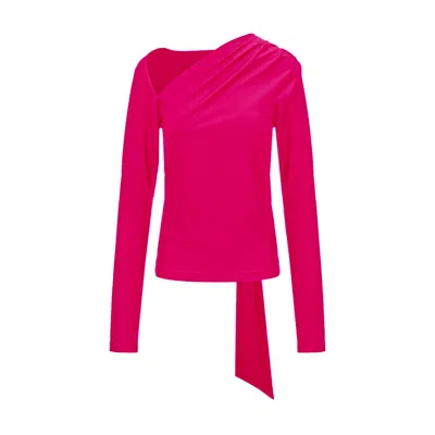 Bluzat Women's Pink Fuchsia Jersey Top With Asymmetric Neckline