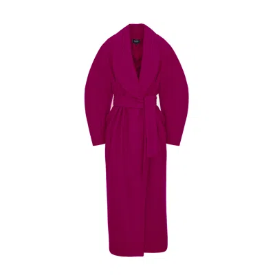 Bluzat Women's Pink / Neutrals Long Fuchsia Coat With Belt And Wide Lapel