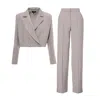 Bluzat Women's Pink / Purple Beige Suit With Cropped Blazer And Stripe Detail Trousers In Pink/purple