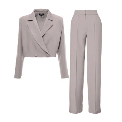 Bluzat Women's Pink / Purple Beige Suit With Cropped Blazer And Stripe Detail Trousers In Pink/purple