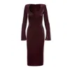 Bluzat Women's Pink / Purple Burgundy Bodycon  Midi Dress With V Neck Detail And Structured Shoulders In Pink/purple