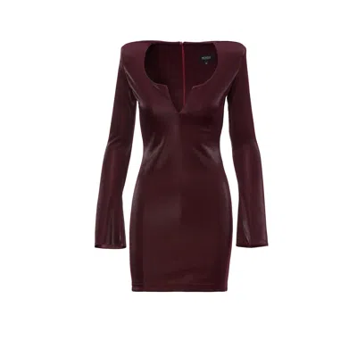 Bluzat Women's Pink / Purple Burgundy Bodycon Mini Dress With V-neck Detail And Structured Shoulders In Pink/purple
