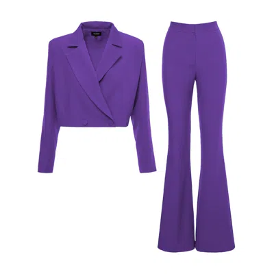 Bluzat Women's Pink / Purple Deep Purple Suit With Cropped Blazer And Flared Trousers In Pink/purple