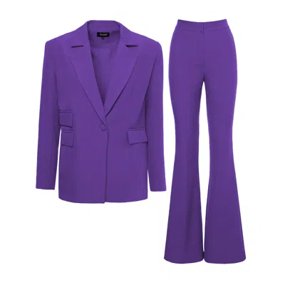 Bluzat Women's Pink / Purple Deep Purple  Suit With Regular Blazer With Double Pocket And Flared Trousers In Pink/purple