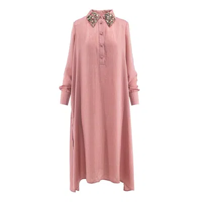 Bluzat Women's Pink / Purple Flared Pink Shirt Dress With Embellishment In Pink/purple
