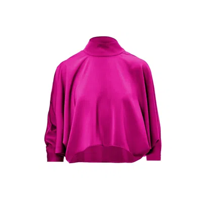 Bluzat Women's Pink / Purple Fuchsia Asymmetrical Blouse With Collar And Buttons In Pink/purple