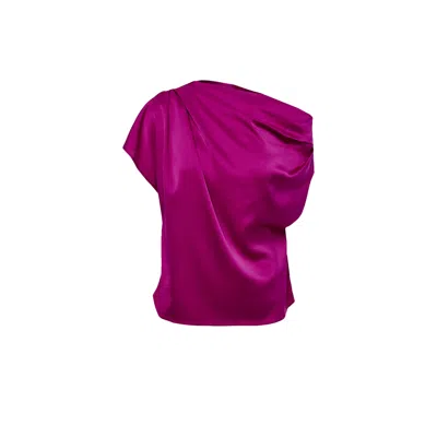 Bluzat Women's Pink / Purple Fuchsia Asymmetrical Draped Top In Pink/purple
