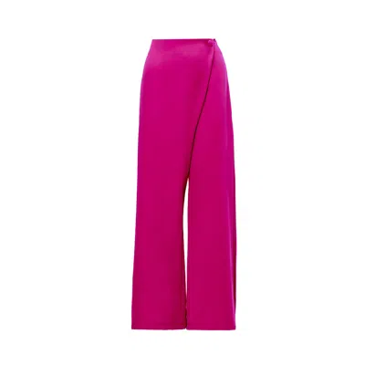 Bluzat Women's Pink / Purple Fuchsia Asymmetrical Wide Leg Trousers With Button In Pink/purple