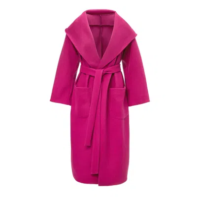 Bluzat Women's Pink / Purple Fuchsia Hooded Coat With Waist Belt In Pink/purple