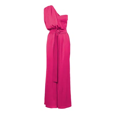 Bluzat Women's Pink / Purple Fuchsia Maxi Jumpsuit With Belt In Pink/purple