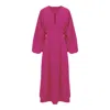 Bluzat Women's Pink / Purple Fuchsia Midi Dress With Balloon Sleeves And V-neck