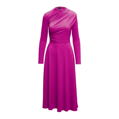 Bluzat Women's Pink / Purple Fuchsia Midi Dress With  Draping In Pink/purple