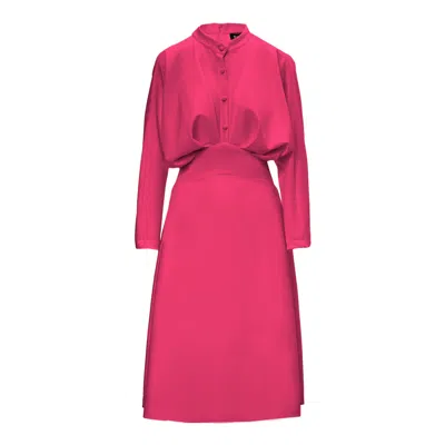 Bluzat Women's Pink / Purple Fuchsia Midi Dress With Draping And Buttons In Pink/purple