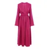 Bluzat Women's Pink / Purple Fuchsia  Midi Dress With Flared Sleeves