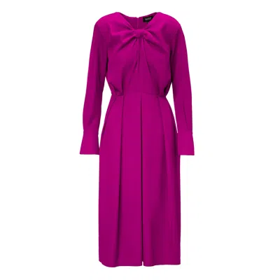 Bluzat Women's Pink / Purple Fuchsia Midi Dress With Ring Detail And Pleats In Pink/purple