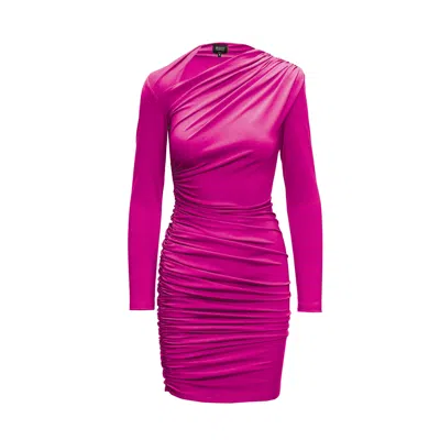 Bluzat Women's Pink / Purple Fuchsia Mini Dress With Cut-out And Draping In Pink/purple