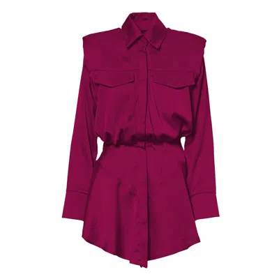 Bluzat Women's Pink / Purple Fuchsia Mini Dress With Oversized Shoulders In Pink/purple