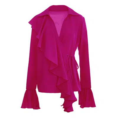 Bluzat Women's Pink / Purple Fuchsia Ruffled Wrap Blouse In Multi