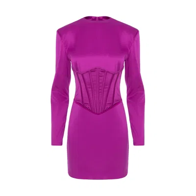 Bluzat Women's Pink / Purple Fuchsia Satin Mini Dress With Integrated Corset In Multi