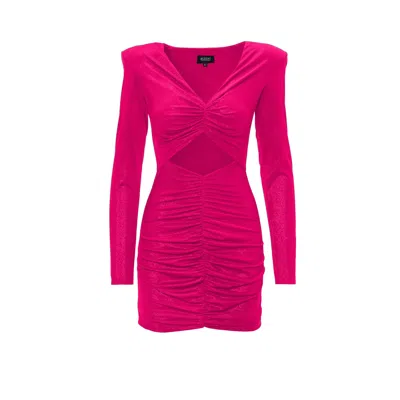 Bluzat Women's Pink / Purple Fuchsia Shimmery Mini Dress With Structured Shoulders In Pink/purple